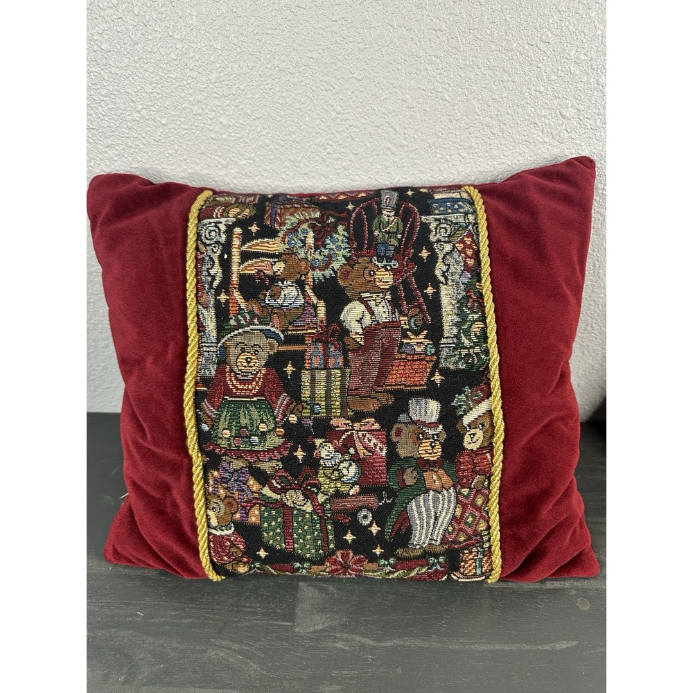 Red Velveteen Berry Bear Christmas Holiday‎ Winter Pillow (14"x12")